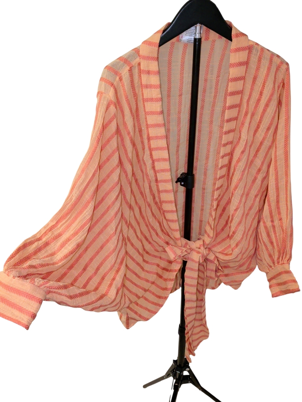 New Free People Orange Striped Tie Bow Kimono